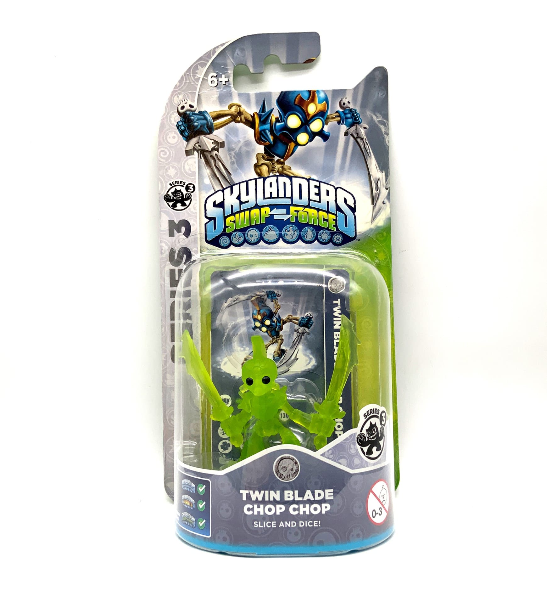 Skylanders Swap Force Twin Blade Chop Chop Crystal Green Chase in OVP (geklebt)