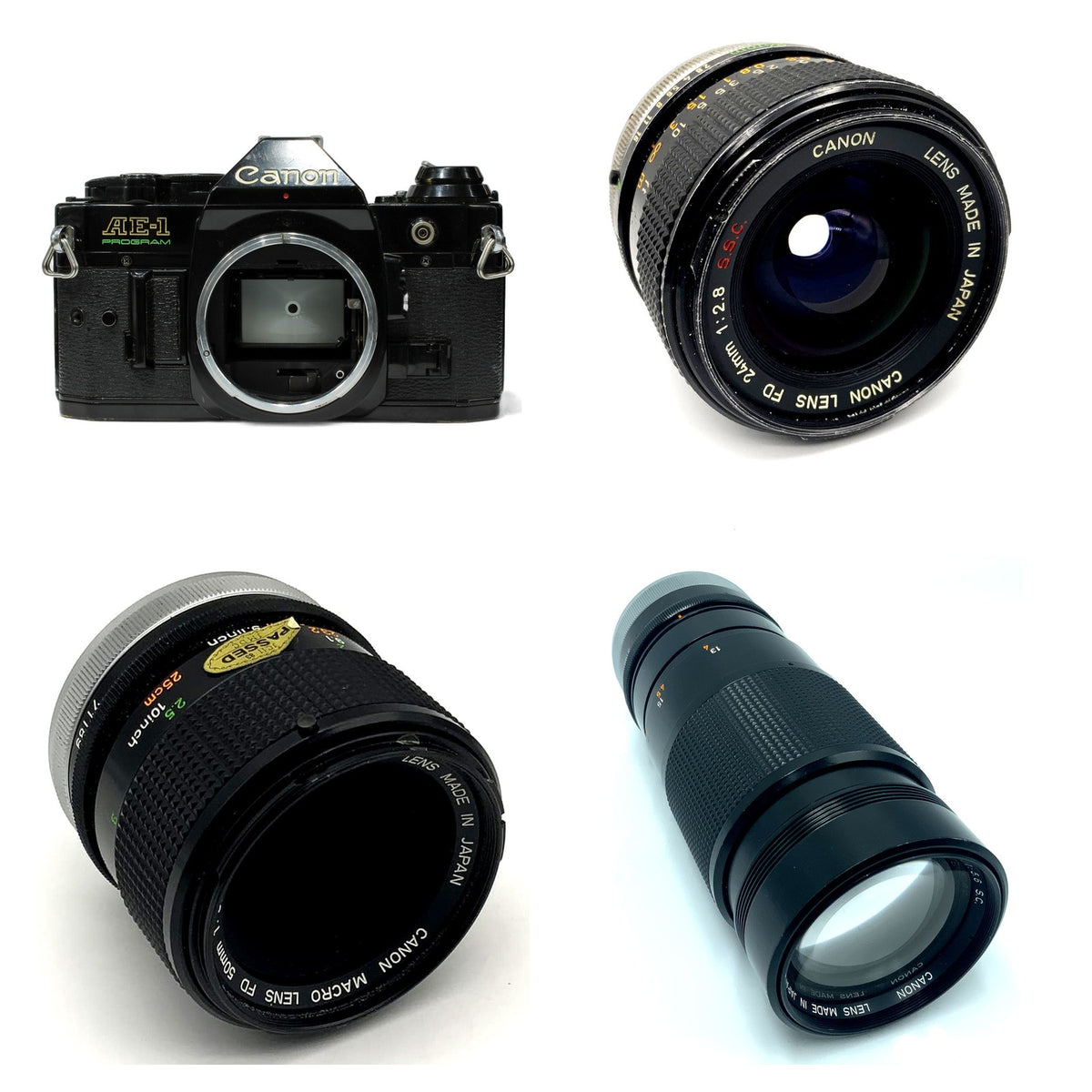 Canon AE-1 Program schwarz mit Objektiv Auswahl 24 28 50 135mm analog SLR Set